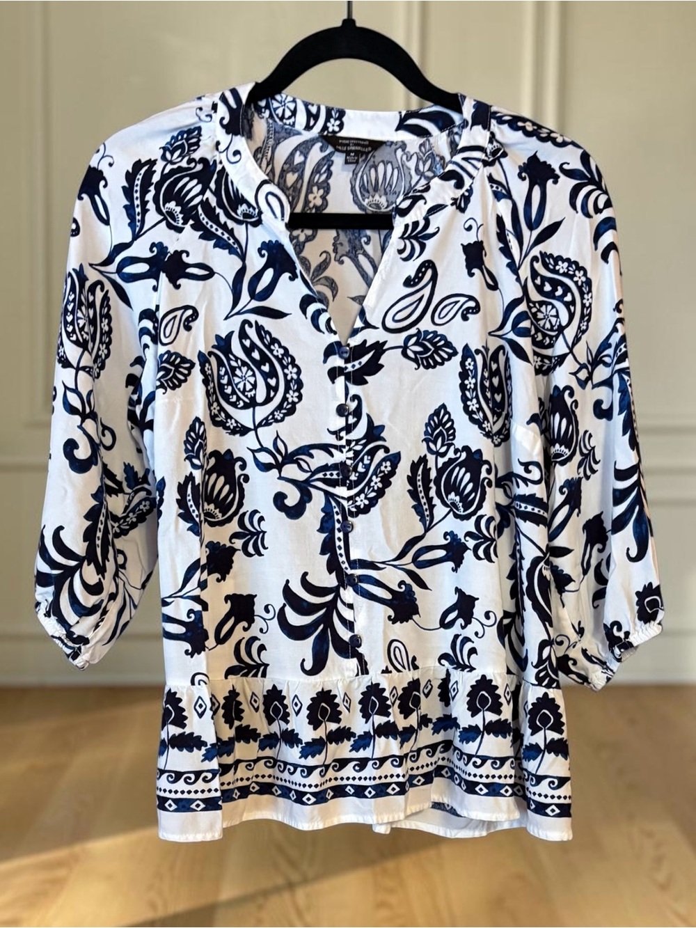 Mlle Gabrielle navy blue and white medium rayon top